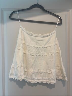 White Knit Mini Skirt with Scalloped Trim
